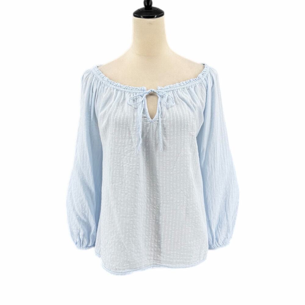 Sanctuary Light Blue Cotton Lightweight Off Shoulder Peasant Prairiecore Blouse